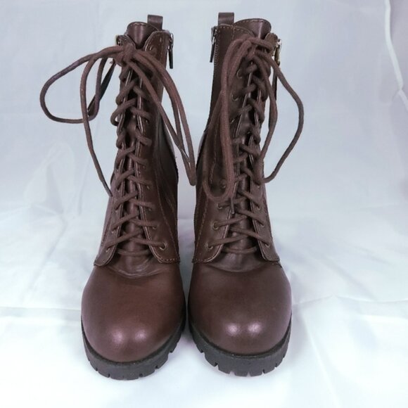 Soda Ankle Boots 9 Brown Lace-Up Chunky Heel Booties - Picture 3 of 9